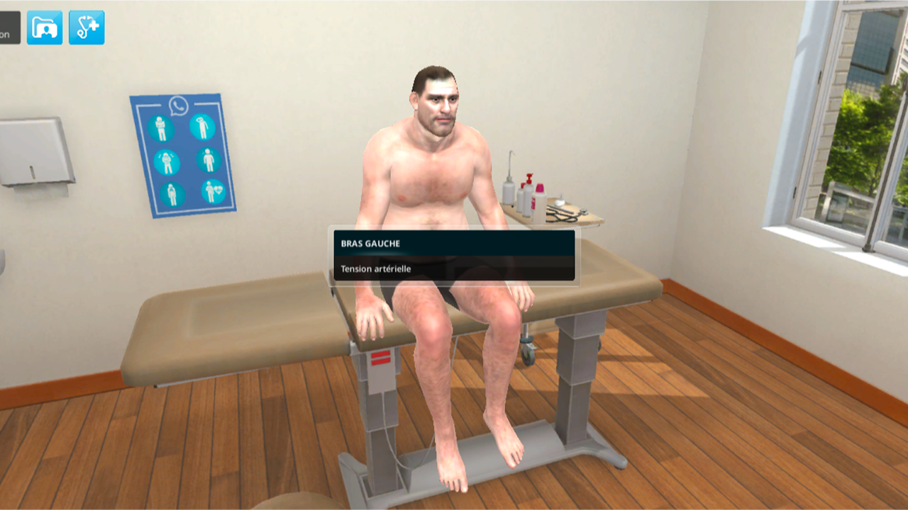 Photo d'un simulateur numérique de RareSim avec un patient atteint d'acromégalie