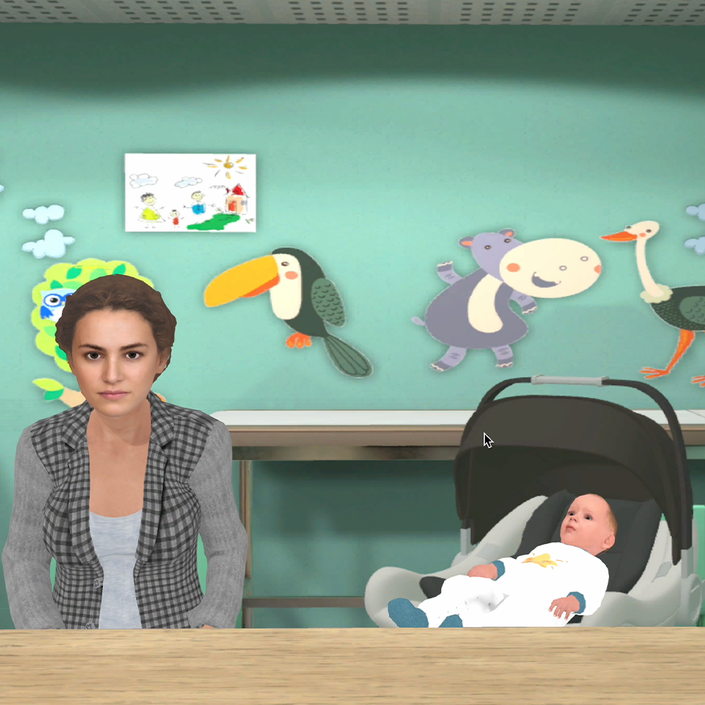 Photo du simulateur numérique Culture du doute 1 l Module 1 où se trouve la maman et son nourrisson lors d'une consultation
